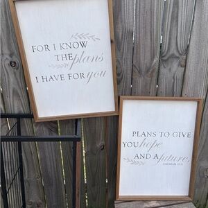 Pair of Inspirational Framed Wall Signs - White & Natural Wood